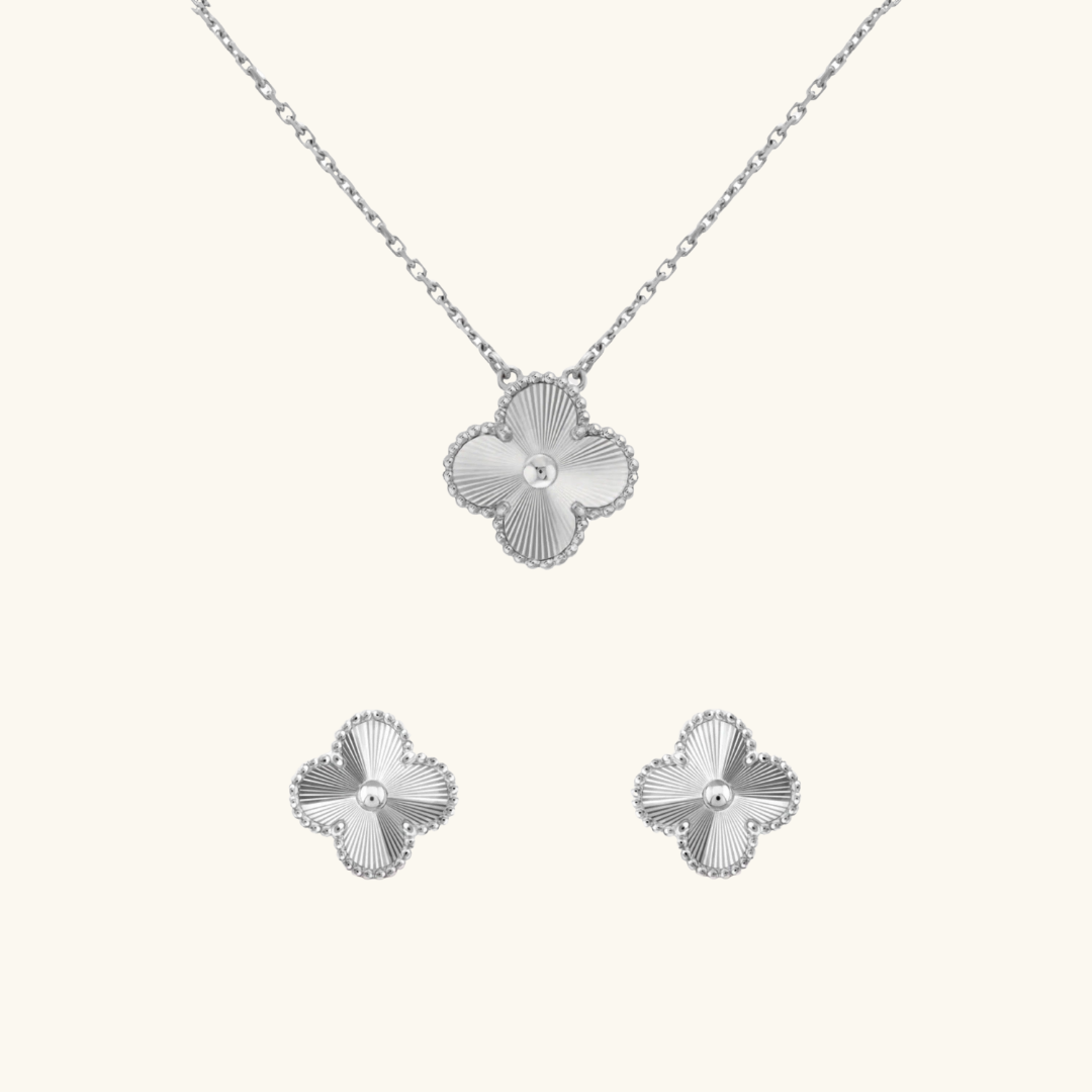 CLOVER | Srebrny Guillocha 2-Zestaw