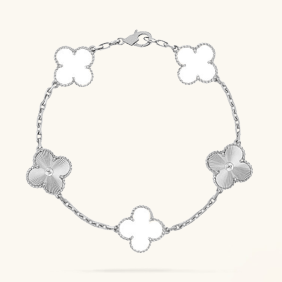 CLOVER | Biało/Srebrna Bransoletka