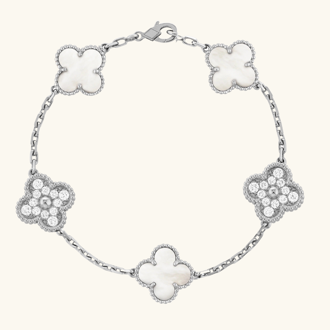 CLOVER | Srebrno-Biały Bransoletka Prestige