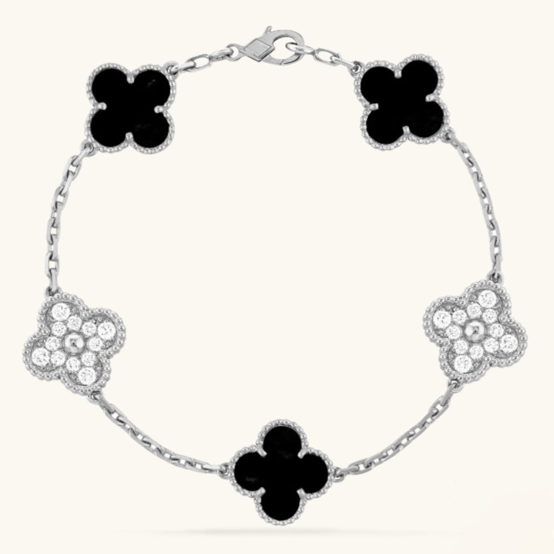 CLOVER | Bransoletka Czarna/Srebrna Prestige