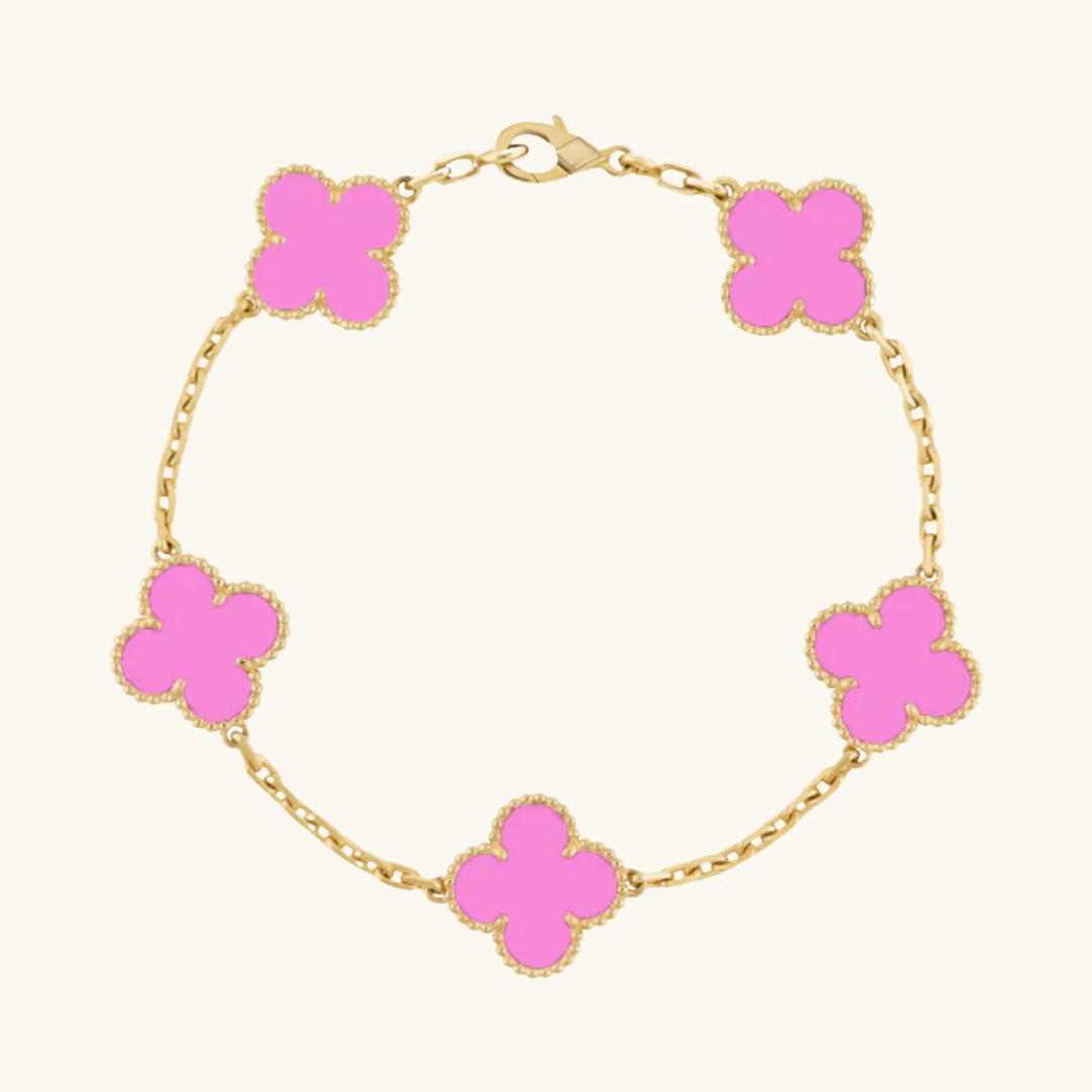 CLOVER | Złota Neonowa Różowa Bransoletka