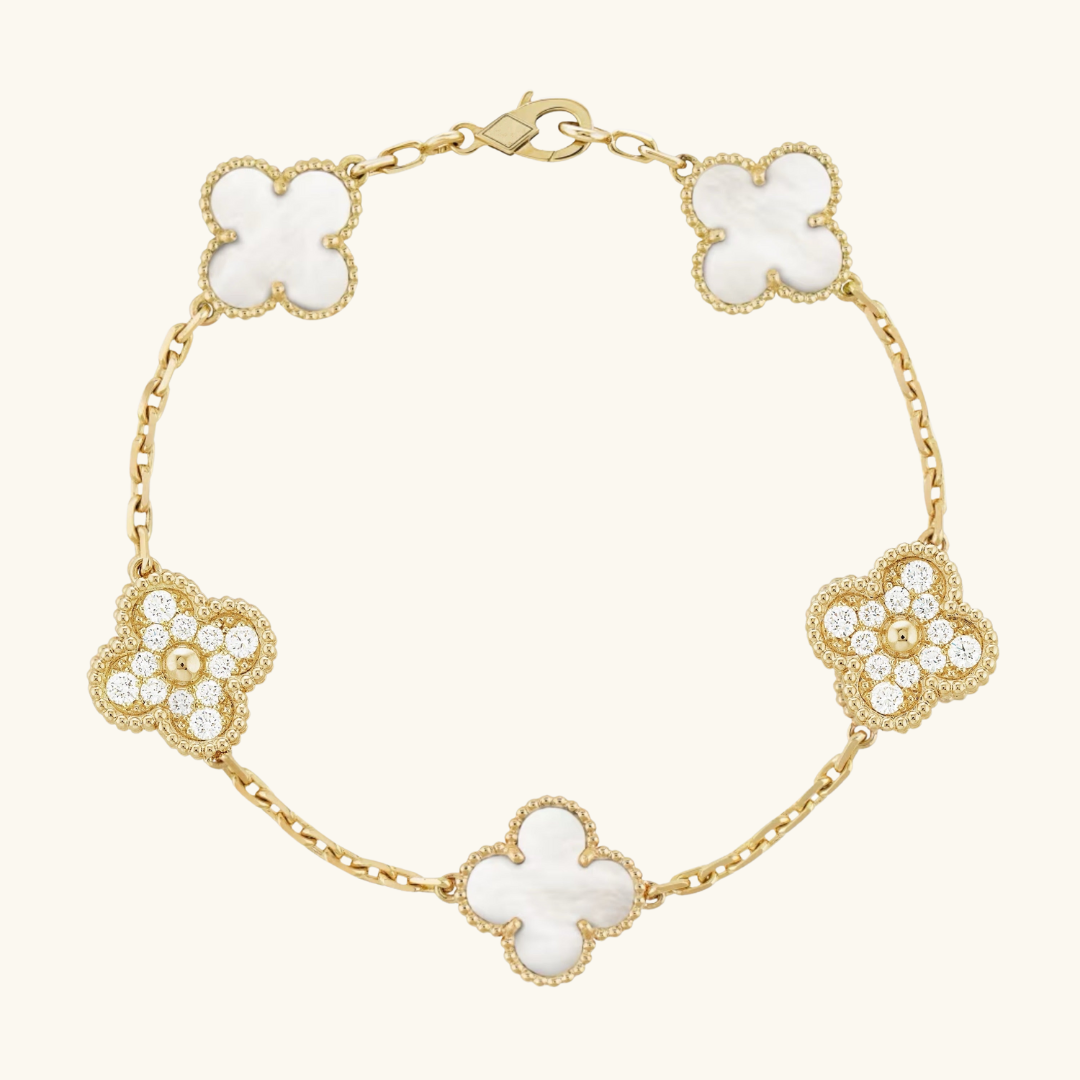 CLOVER | Złoty Biały Bransoletka Prestige