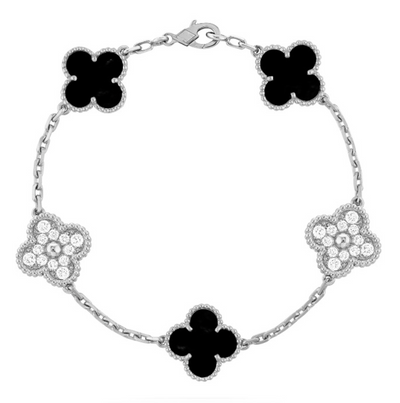CLOVER | Bransoletka Czarna/Srebrna Prestige