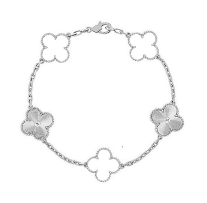 CLOVER | Biało/Srebrna Bransoletka